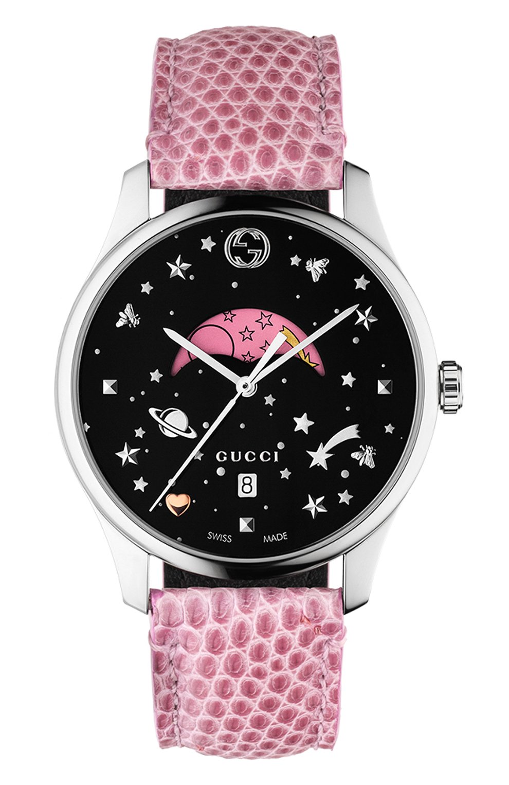 Женские часы g-timeless GUCCI бесцветного цвета, арт. YA1264046 | Фото 1 (Механизм: Кварц; Материал корпуса: Сталь; Цвет циферблата: Чёрный)