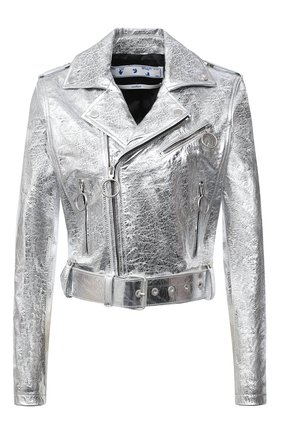 Женская кожаная куртка OFF-WHITE серебряного цвета по цене 199500 руб., арт. 0WJG002F20LEA0010901 | Фото 1 Женская кожаная куртка OFF-WHITE серебряного цвета, арт. 0WJG002F20LEA0010901 | Фото 1