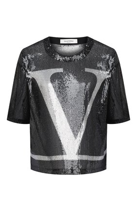 Женская футболка с пайетками VALENTINO черного цвета по цене 99800 руб., арт. UB3MG08D5NF | Фото 1 Женская футболка с пайетками VALENTINO черного цвета, арт. UB3MG08D5NF | Фото 1
