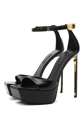 Женские кожаные босоножки safety pin VERSACE черного цвета по цене 92300 руб., арт. DST469S/DVT2P | Фото 1 Женские кожаные босоножки safety pin VERSACE черного цвета, арт. DST469S/DVT2P | Фото 1