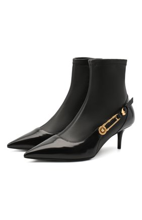 Женские кожаные ботильоны safety pin VERSACE черного цвета по цене 95900 руб., арт. DST422H/DNA28 | Фото 1 Женские кожаные ботильоны safety pin VERSACE черного цвета, арт. DST422H/DNA28 | Фото 1
