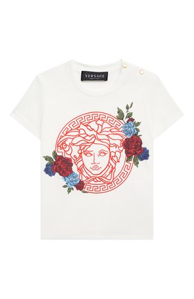 Детский хлопковая футболка VERSACE белого цвета по цене 10300 руб., арт. YA000217/YA00019 | Фото 1 Детский хлопковая футболка VERSACE белого цвета, арт. YA000217/YA00019 | Фото 1