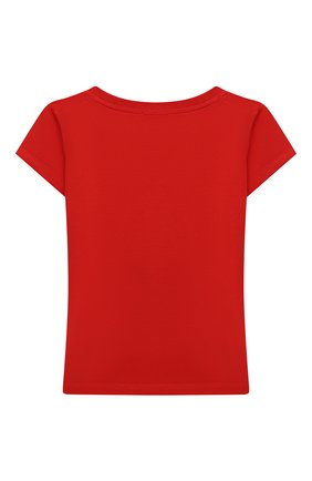 Детская хлопковая футболка MOSCHINO красного цвета, арт. HIM020/LBA11/4A-8A | Фото 2 (Материал внешний: Хлопок; Рукава: Короткие; Девочки Кросс-КТ: футболка-одежда; Ростовка одежда: 4 года | 104 см, 5 лет | 110 см, 6 лет | 116 см, 8 лет | 128 см)