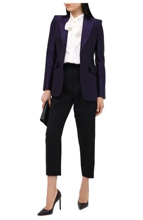 Женский шелковый жакет ALEXANDER MCQUEEN фиолетового цвета по цене 273000 руб., арт. 636854/QBAAW | Фото 2 Женский шелковый жакет ALEXANDER MCQUEEN фиолетового цвета, арт. 636854/QBAAW | Фото 2