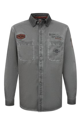 Мужская хлопковая рубашка general motorclothes HARLEY-DAVIDSON серого цвета по цене 12940 руб., арт. 99020-17VM | Фото 1 Мужская хлопковая рубашка general motorclothes HARLEY-DAVIDSON серого цвета, арт. 99020-17VM | Фото 1 (Длина (для топов): Стандартные; Материал внешний: Хлопок; Рукава: Длинные; Случай: Повседневный; Стили: Кэжуэл; Воротник: Кент)
