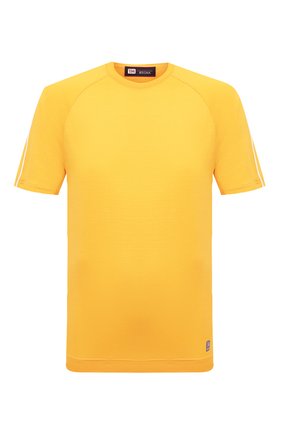 Мужская шерстяная футболка Z ZEGNA желтого цвета, арт. VV390/ZZT705 | Фото 1 (Материал внешний: Шерсть; Длина (для топов): Стандартные; Рукава: Короткие; Мужское Кросс-КТ: Футболка-одежда; Принт: Без принта; Стили: Кэжуэл)