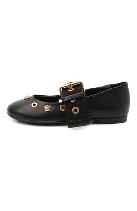 Детские кожаные балетки VERSACE черного цвета по цене 42050 руб., арт. YHF00048/YB00354/27-29 | Фото 2 Детские кожаные балетки VERSACE черного цвета, арт. YHF00048/YB00354/27-29 | Фото 2 (Материал внутренний: Натуральная кожа; Материал внешний: Кожа; Девочки-школьная форма: Классическая обувь; Региональные ограничения белый список (Axapta Mercury): RU; Длина стельки: 19)