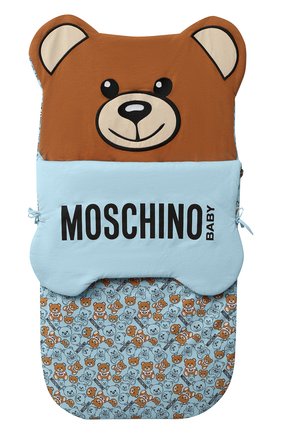 Детский хлопковый конверт MOSCHINO голубого цвета по цене 19150 руб., арт. MUE00C/LDB46 | Фото 1 Детский хлопковый конверт MOSCHINO голубого цвета, арт. MUE00C/LDB46 | Фото 1