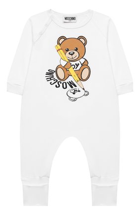 Детский хлопковый комбинезон MOSCHINO белого цвета по цене 11750 руб., арт. MUT01R/LAA10 | Фото 1 Детский хлопковый комбинезон MOSCHINO белого цвета, арт. MUT01R/LAA10 | Фото 1