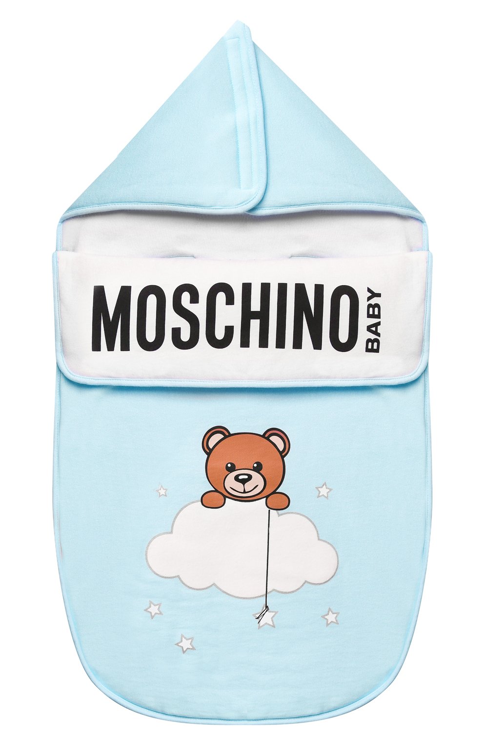 Детский хлопковый конверт MOSCHINO голубого цвета, арт. MZE005/LCE00 | Фото 1