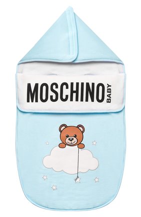 Детский хлопковый конверт MOSCHINO голубого цвета по цене 17250 руб., арт. MZE005/LCE00 | Фото 1 Детский хлопковый конверт MOSCHINO голубого цвета, арт. MZE005/LCE00 | Фото 1