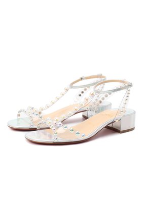 Женские комбинированные босоножки faridaravie 25 CHRISTIAN LOUBOUTIN серебряного цвета по цене 52900 руб., арт. faridaravie 25 pvc/spec laser | Фото 1 Женские комбинированные босоножки faridaravie 25 CHRISTIAN LOUBOUTIN серебряного цвета, арт. faridaravie 25 pvc/spec laser | Фото 1