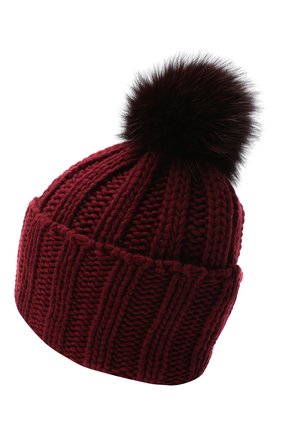 Женская вязаная шапка из кашемира INVERNI бордового цвета, арт. 1128CMG1 | Фото 2 (Материал: Шерсть, Кашемир, Текстиль)