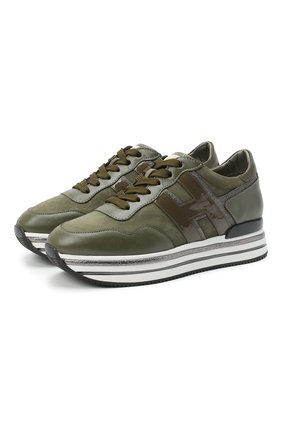 Женские замшевые кроссовки HOGAN хаки цвета по цене 37450 руб., арт. HXW4680CB800BL | Фото 1 Женские замшевые кроссовки HOGAN хаки цвета, арт. HXW4680CB800BL | Фото 1