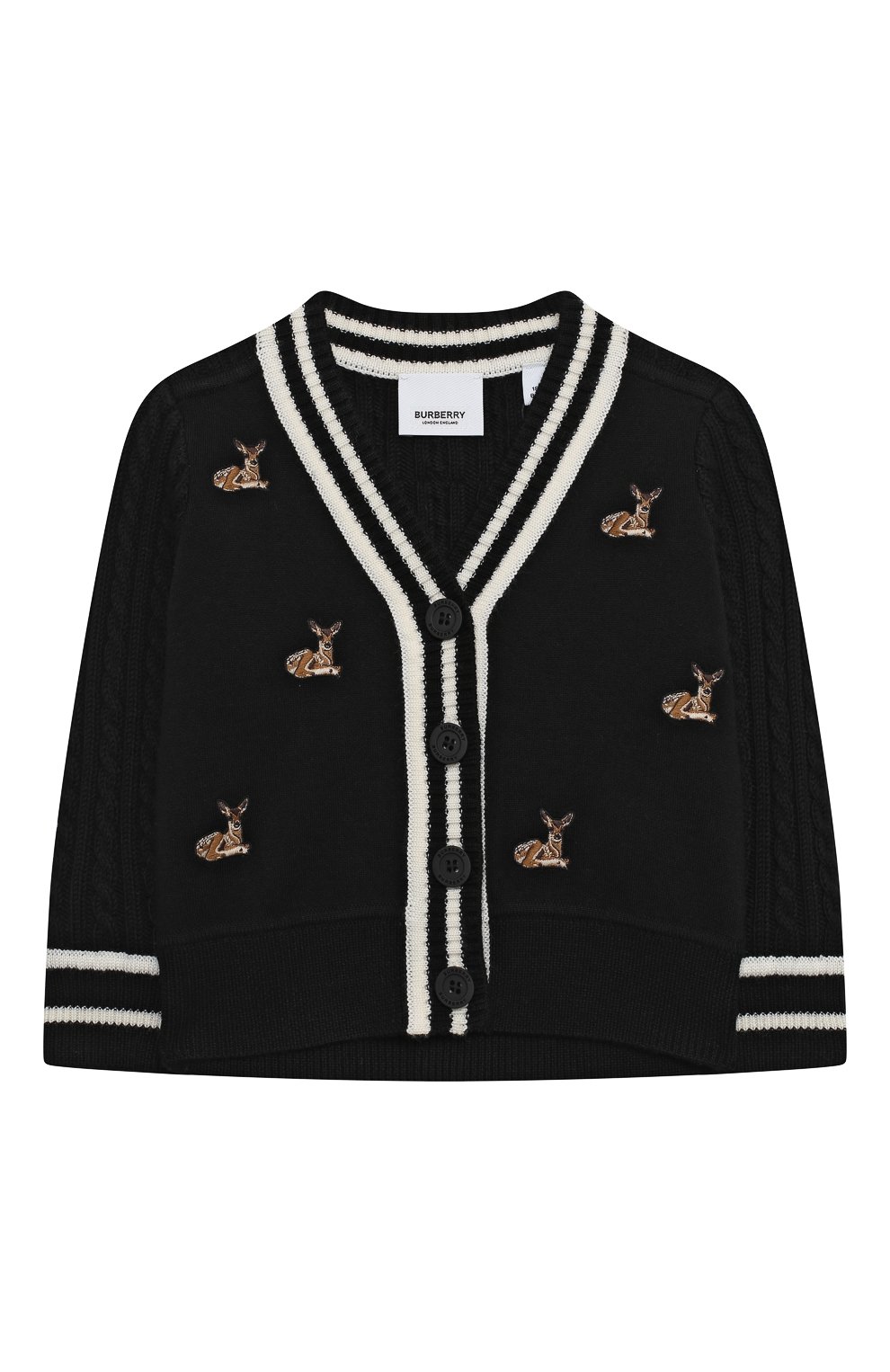 Детский шерстяной кардиган BURBERRY черного цвета, арт. 8027676 | Фото 1 (Материал внешний: Шерсть; Рукава: Длинные; Ростовка одежда: 12 мес | 80 см, 18 мес | 86 см, 24 мес | 92 см)