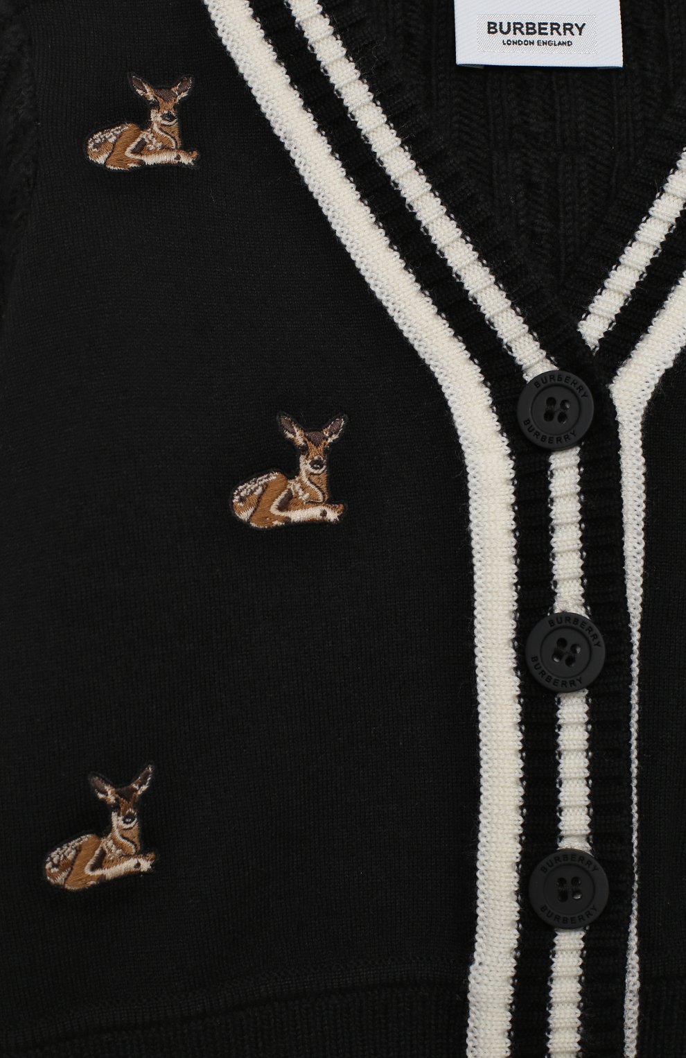 Детский шерстяной кардиган BURBERRY черного цвета по цене 25350 руб., арт. 8027676 | Фото 3 Детский шерстяной кардиган BURBERRY черного цвета, арт. 8027676 | Фото 3 (Материал внешний: Шерсть; Рукава: Длинные; Ростовка одежда: 12 мес | 80 см, 18 мес | 86 см, 24 мес | 92 см)
