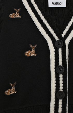 Детский шерстяной кардиган BURBERRY черного цвета по цене 25350 руб., арт. 8027676 | Фото 3 Детский шерстяной кардиган BURBERRY черного цвета, арт. 8027676 | Фото 3 (Материал внешний: Шерсть; Рукава: Длинные; Ростовка одежда: 12 мес | 80 см, 18 мес | 86 см, 24 мес | 92 см)