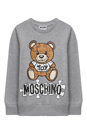 Детский хлопковый свитшот MOSCHINO KID серого цвета по цене 7995 руб., арт. HQF039/LDA14/4A-8A | Фото 1 Детский хлопковый свитшот MOSCHINO KID серого цвета, арт. HQF039/LDA14/4A-8A | Фото 1