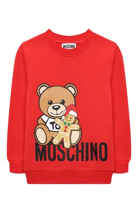 Детский хлопковый свитшот MOSCHINO KID красного цвета по цене 8995 руб., арт. HTF039/LDA22/4A-8A | Фото 1 Детский хлопковый свитшот MOSCHINO KID красного цвета, арт. HTF039/LDA22/4A-8A | Фото 1