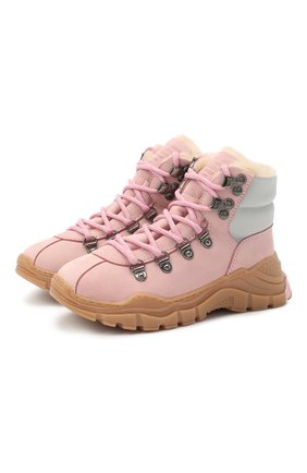 Детские кожаные ботинки EMPORIO ARMANI розового цвета, арт. XYZ003/X0R05/28-34 | Фото 1 (Кросс-КТ: хайкеры; Материал утеплителя: Натуральный мех; Материал внешний: Кожа)