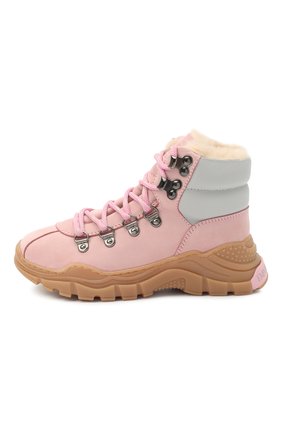 Детские кожаные ботинки EMPORIO ARMANI розового цвета, арт. XYZ003/X0R05/28-34 | Фото 2 (Кросс-КТ: хайкеры; Материал внешний: Кожа; Материал утеплителя: Натуральный мех; Региональные ограничения белый список (Axapta Mercury): RU)