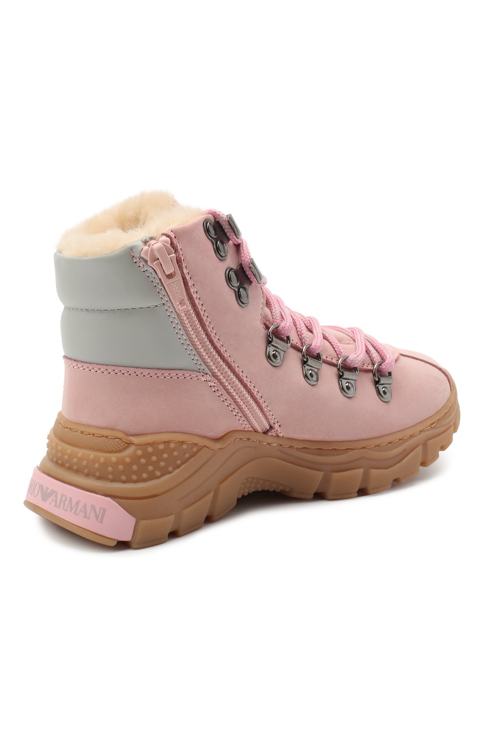 Детские кожаные ботинки EMPORIO ARMANI розового цвета, арт. XYZ003/X0R05/28-34 | Фото 3 (Кросс-КТ: хайкеры; Материал внешний: Кожа; Материал утеплителя: Натуральный мех; Региональные ограничения белый список (Axapta Mercury): RU)