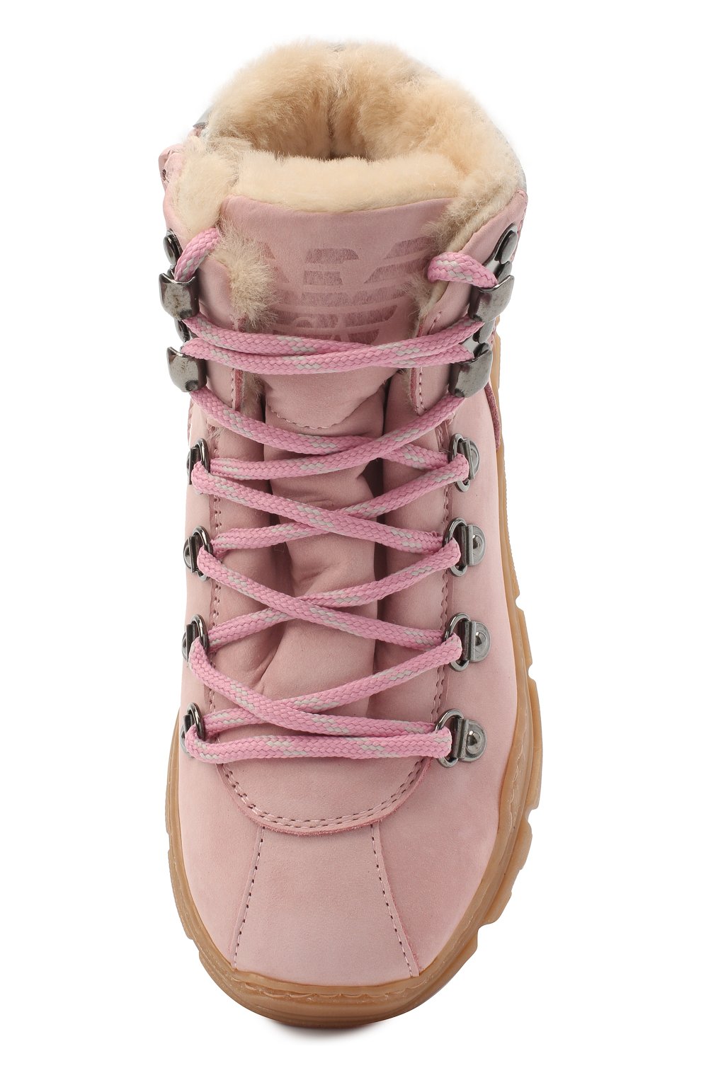 Детские кожаные ботинки EMPORIO ARMANI розового цвета, арт. XYZ003/X0R05/28-34 | Фото 4 (Кросс-КТ: хайкеры; Материал внешний: Кожа; Материал утеплителя: Натуральный мех; Региональные ограничения белый список (Axapta Mercury): RU)