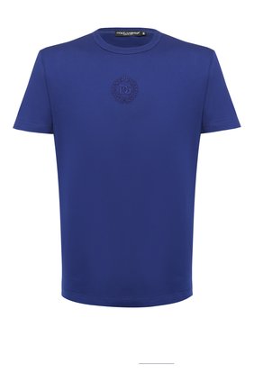 Мужская хлопковая футболка DOLCE & GABBANA синего цвета, арт. G8KBAZ/G7XHE | Фото 1 (Длина (для топов): Стандартные; Материал внешний: Хлопок; Рукава: Короткие; Мужское Кросс-КТ: Футболка-одежда; Принт: Без принта; Стили: Кэжуэл)