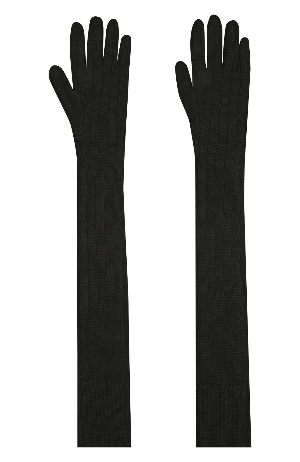 Женские шерстяные перчатки DRIES VAN NOTEN черного цвета, арт. 202-12211-1703 | Фото 2 (Материал: Текстиль, Шерсть; Кросс-КТ: Трикотаж; Длина (верхняя одежда): Длинные)