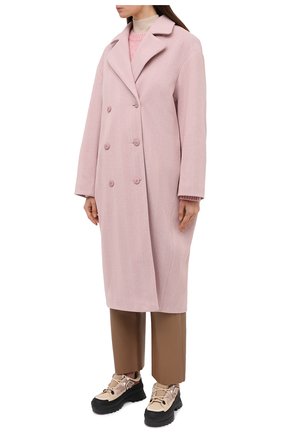 Женское шерстяное пальто PEFORGIRLS розового цвета, арт. PE.100.2022.09.00104.610 | Фото 3 (Материал внешний: Шерсть; Рукава: Длинные; Длина (верхняя одежда): Длинные; Материал подклада: Вискоза; 1-2-бортные: Двубортные; Стили: Кэжуэл)