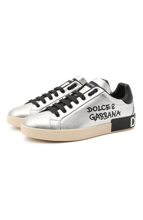 Мужские кожаные кеды portofino DOLCE & GABBANA серебряного цвета по цене 49950 руб., арт. CS1772/AW151 | Фото 1 Мужские кожаные кеды portofino DOLCE & GABBANA серебряного цвета, арт. CS1772/AW151 | Фото 1