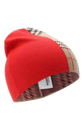 Детского шерстяная шапка BURBERRY красного цвета, арт. 8034337 | Фото 1 (Материал: Шерсть, Текстиль)