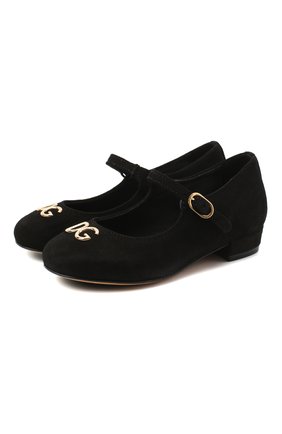 Детские замшевые туфли DOLCE & GABBANA черного цвета, арт. D10537/AC370/24-28 | Фото 1 (Материал внутренний: Натуральная кожа; Материал внешний: Кожа)