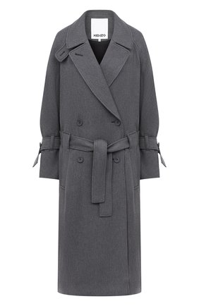 Женское пальто из вискозы и шерсти KENZO серого цвета, арт. FA62MA0345AL | Фото 1 (Рукава: Длинные; Материал подклада: Вискоза; Стили: Кэжуэл; 1-2-бортные: Двубортные; Материал внешний: Вискоза; Длина (верхняя одежда): Длинные)