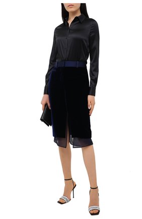 Женская юбка TOM FORD темно-синего цвета по цене 169500 руб., арт. GC5521-FAX103 | Фото 2 Женская юбка TOM FORD темно-синего цвета, арт. GC5521-FAX103 | Фото 2 (Материал подклада: Шелк; Длина Ж (юбки, платья, шорты): Миди; Женское Кросс-КТ: Юбка-карандаш; Стили: Романтичный; Материал внешний: Купро, Вискоза)