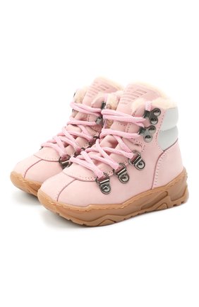 Детские кожаные ботинки EMPORIO ARMANI розового цвета, арт. XMZ002/X0R05 | Фото 1 (Кросс-КТ: хайкеры; Материал утеплителя: Натуральный мех; Материал внешний: Кожа)