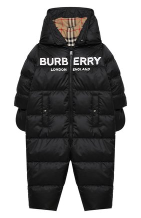 Детского пуховый комбинезон BURBERRY черного цвета по цене 32300 руб., арт. 8014131/1M-9M | Фото 1 Детского пуховый комбинезон BURBERRY черного цвета, арт. 8014131/1M-9M | Фото 1