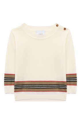 Детский шерстяной пуловер BURBERRY белого цвета по цене 27100 руб., арт. 8033059 | Фото 1 Детский шерстяной пуловер BURBERRY белого цвета, арт. 8033059 | Фото 1 (Рукава: Длинные; Материал внешний: Шерсть; Кросс-КТ НВ: Пуловеры; Ростовка одежда: 12 мес | 80 см, 18 мес | 86 см, 24 мес | 92 см)
