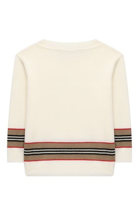 Детский шерстяной пуловер BURBERRY белого цвета по цене 27100 руб., арт. 8033059 | Фото 2 Детский шерстяной пуловер BURBERRY белого цвета, арт. 8033059 | Фото 2 (Рукава: Длинные; Материал внешний: Шерсть; Кросс-КТ НВ: Пуловеры; Ростовка одежда: 12 мес | 80 см, 18 мес | 86 см, 24 мес | 92 см)