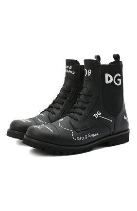 Детские кожаные ботинки DOLCE & GABBANA черного цвета по цене 36650 руб., арт. D10983/AH813/37-39 | Фото 1 Детские кожаные ботинки DOLCE & GABBANA черного цвета, арт. D10983/AH813/37-39 | Фото 1