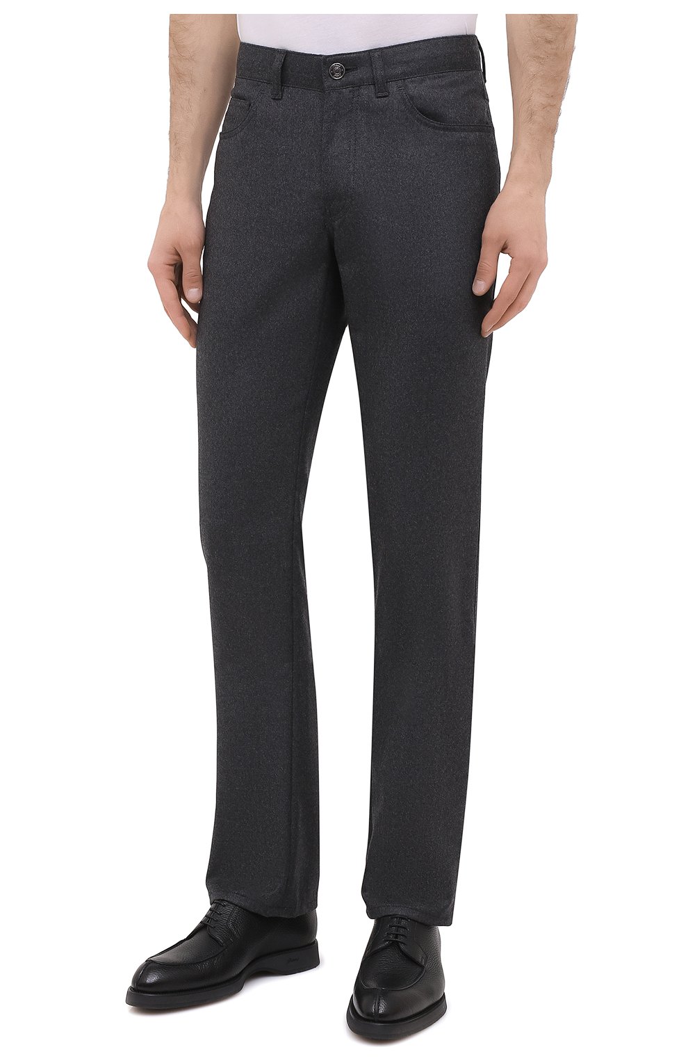 Мужские шерстяные брюки BRIONI темно-серого цвета, арт. SPNK0L/09AK9/STELVI0 | Фото 3 (Материал внешний: Шерсть; Длина (брюки, джинсы): Стандартные; Случай: Повседневный; Стили: Кэжуэл)