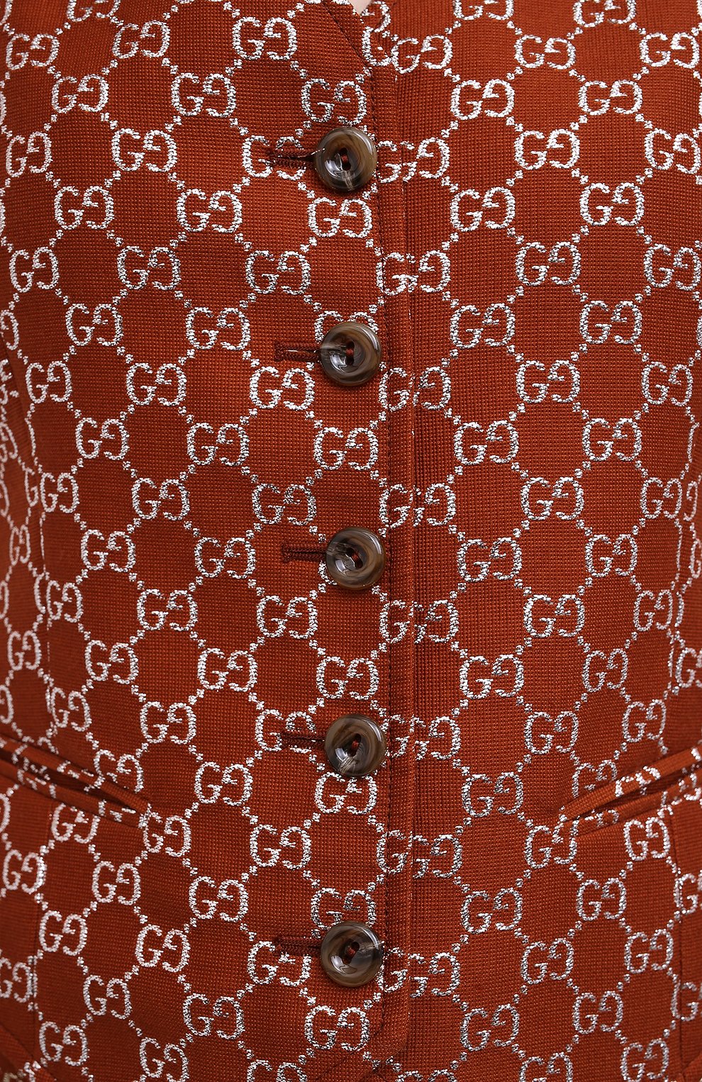 Женский жилет из шерсти и шелка GUCCI коричневого цвета, арт. 619326/ZAD7L | Фото 5 (Материал внешний: Шерсть; Стили: Гламурный; Региональные ограничения белый список (Axapta Mercury): RU; Женское Кросс-КТ: Жилет-одежда; Длина (верхняя одежда): Короткие; Материал подклада: Вискоза)
