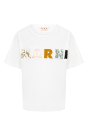 Женская хлопковая футболка MARNI белого цвета по цене 33400 руб., арт. THJEL32ES1/TCY68 | Фото 1 Женская хлопковая футболка MARNI белого цвета, арт. THJEL32ES1/TCY68 | Фото 1