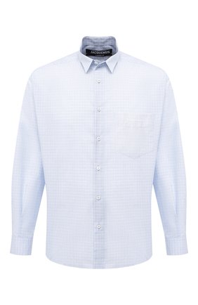 Мужская хлопковая рубашка JACQUEMUS голубого цвета по цене 26900 руб., арт. 206SH01/103232 | Фото 1 Мужская хлопковая рубашка JACQUEMUS голубого цвета, арт. 206SH01/103232 | Фото 1 (Материал внешний: Хлопок; Длина (для топов): Стандартные; Рукава: Длинные; Случай: Повседневный; Стили: Кэжуэл; Воротник: Кент)