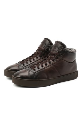 Мужские кожаные кеды SANTONI темно-коричневого цвета по цене 49950 руб., арт. MBGL20870TMMPGSXT60 | Фото 1 Мужские кожаные кеды SANTONI темно-коричневого цвета, арт. MBGL20870TMMPGSXT60 | Фото 1