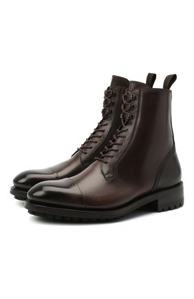 Мужские кожаные ботинки BRIONI темно-коричневого цвета, арт. QCD90L/P6757 | Фото 1 (Подошва: Плоская; Материал внутренний: Натуральная кожа; Мужское Кросс-КТ: Ботинки-обувь; Материал внешний: Кожа; Материал утеплителя: Без утеплителя; Региональные ограничения белый список (Axapta Mercury): RU; Длина стельки: 29, 30; высота каблука: 4,2; толщина подошвы: 1,8; ширина носка стельки: 9,2, 9,5)