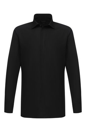 Мужская сорочка из хлопка и шелка ERMENEGILDO ZEGNA черного цвета по цене 49650 руб., арт. 801953/9MCZRM | Фото 1 Мужская сорочка из хлопка и шелка ERMENEGILDO ZEGNA черного цвета, арт. 801953/9MCZRM | Фото 1 (Длина (для топов): Стандартные; Рукава: Длинные; Материал внешний: Хлопок; Случай: Формальный; Стили: Классический; Рубашки М: Regular Fit, Под запонки; Воротник: Кент; Манжеты: Под запонки; Мужское Кросс-КТ: Сорочка-одежда; Принт: Однотонные)