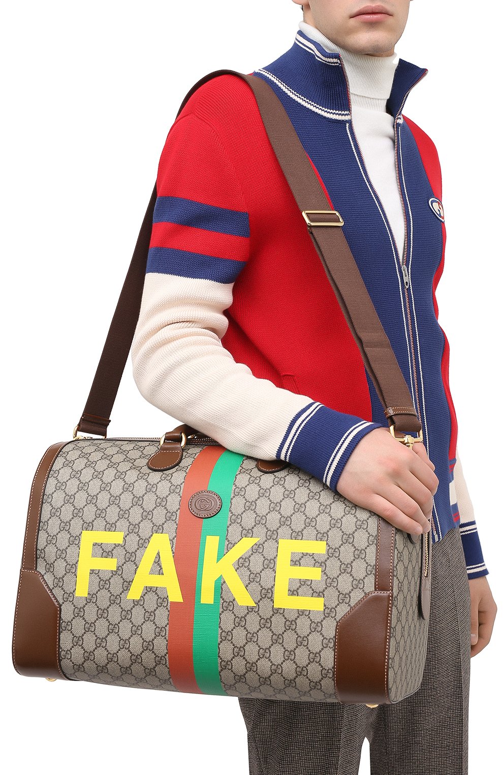 Мужская дорожная сумка «fake/not» GUCCI коричневого цвета по цене 240500 руб., арт. 547953/2GCBG | Фото 5 Мужская дорожная сумка «fake/not» GUCCI коричневого цвета, арт. 547953/2GCBG | Фото 5 (Региональные ограничения белый список (Axapta Mercury): RU; Ремень/цепочка: На ремешке; Материал: Текстиль, Экокожа; Размер: large)