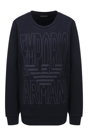 Женская хлопковый свитшот EMPORIO ARMANI темно-синего цвета по цене 10900 руб., арт. 163964/0A265 | Фото 1 Женская хлопковый свитшот EMPORIO ARMANI темно-синего цвета, арт. 163964/0A265 | Фото 1