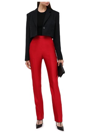 Женские шелковые брюки ALEXANDER MCQUEEN красного цвета, арт. 641310/QBAAW | Фото 2 (Длина (брюки, джинсы): Удлиненные; Материал внешний: Шелк; Силуэт Ж (брюки и джинсы): Прямые; Женское Кросс-КТ: Брюки-одежда)